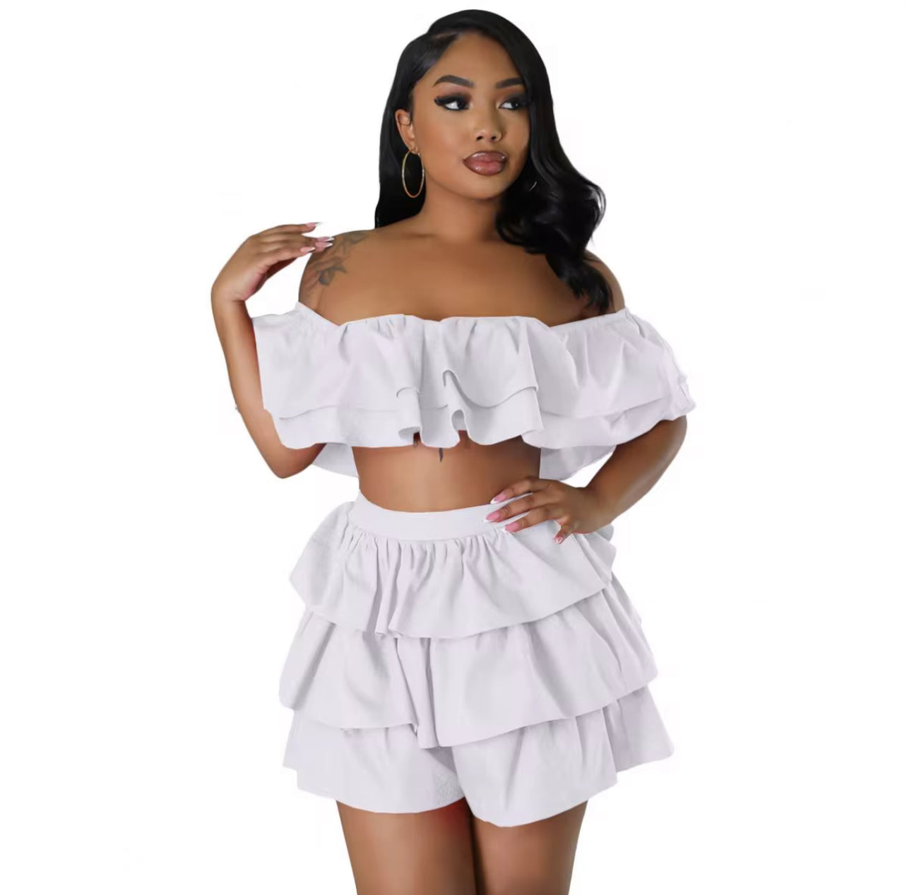 Conjunto Saia calção com babado duplo