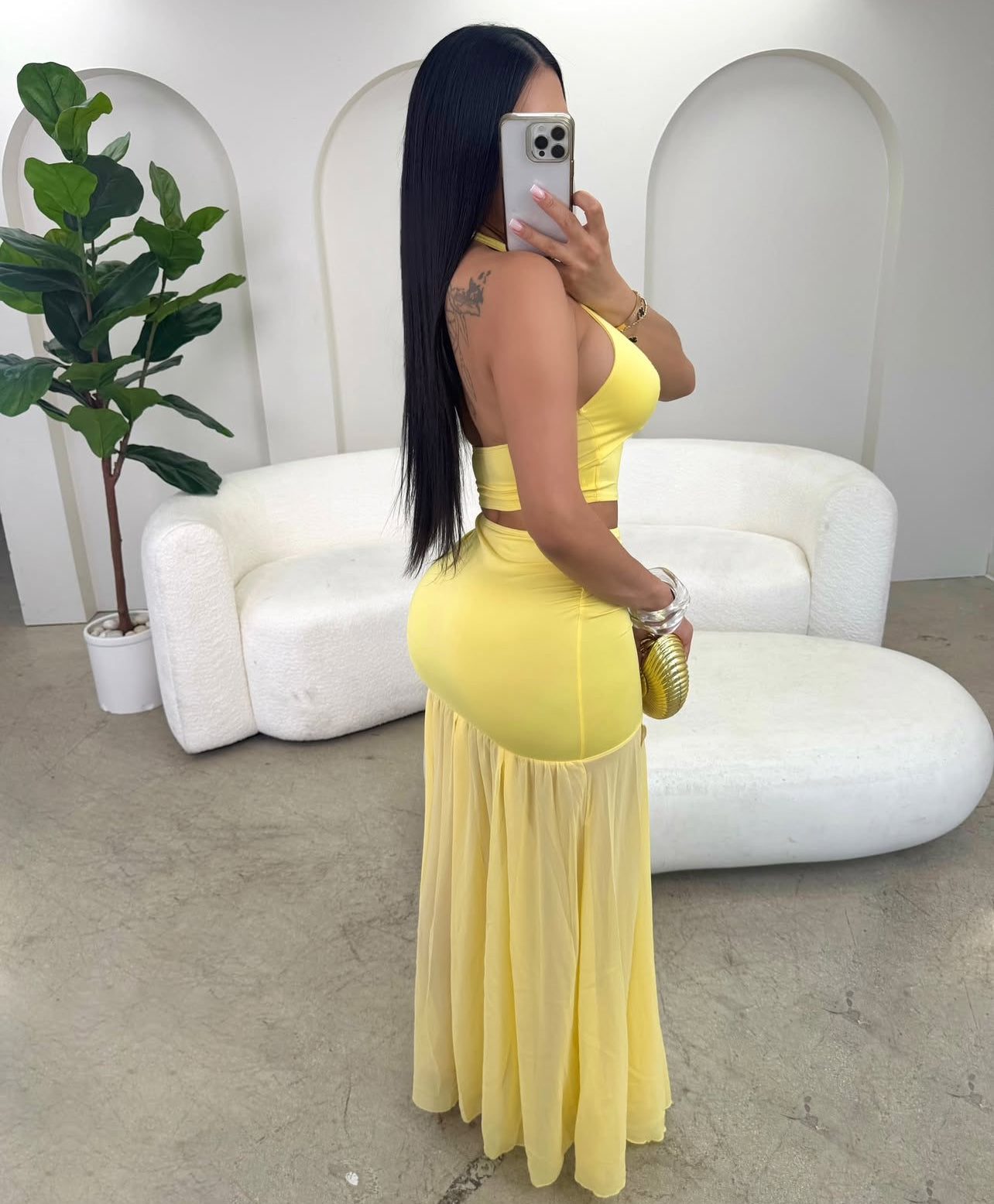 THAT GIRL Conjunto de cropped top + saia de cintura baixa rabo de peixe elegante