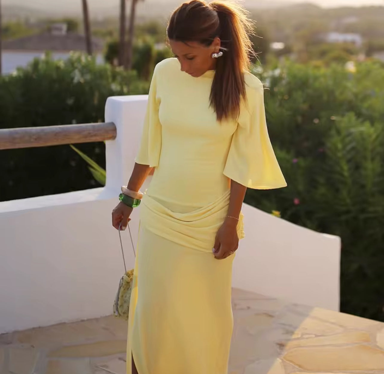 Vestido com cintura franzida e barra torcida, damas de honra, festas de aniversário.
