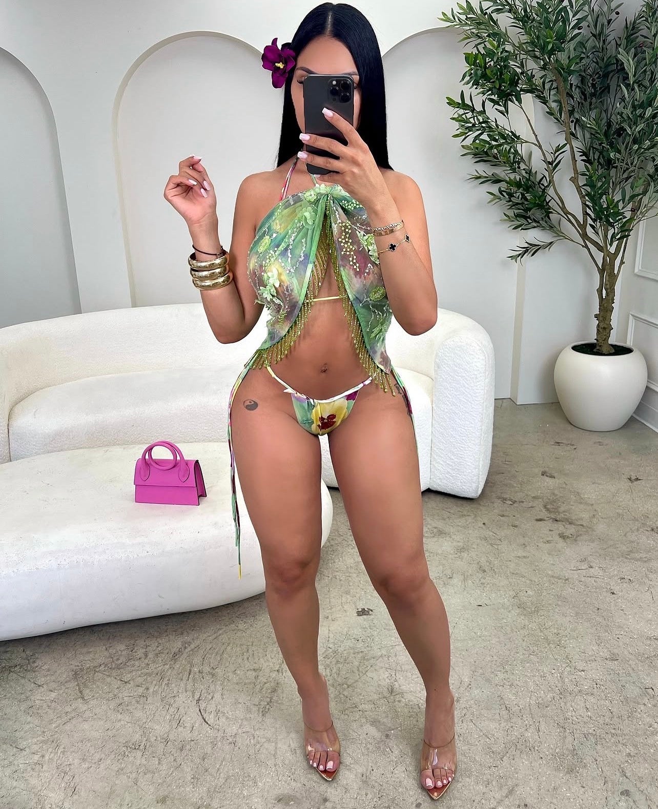 Bikini sexy de 3 peças estampa floral