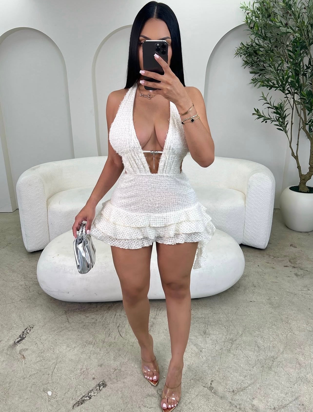 Mini vestido sexy com decote em V