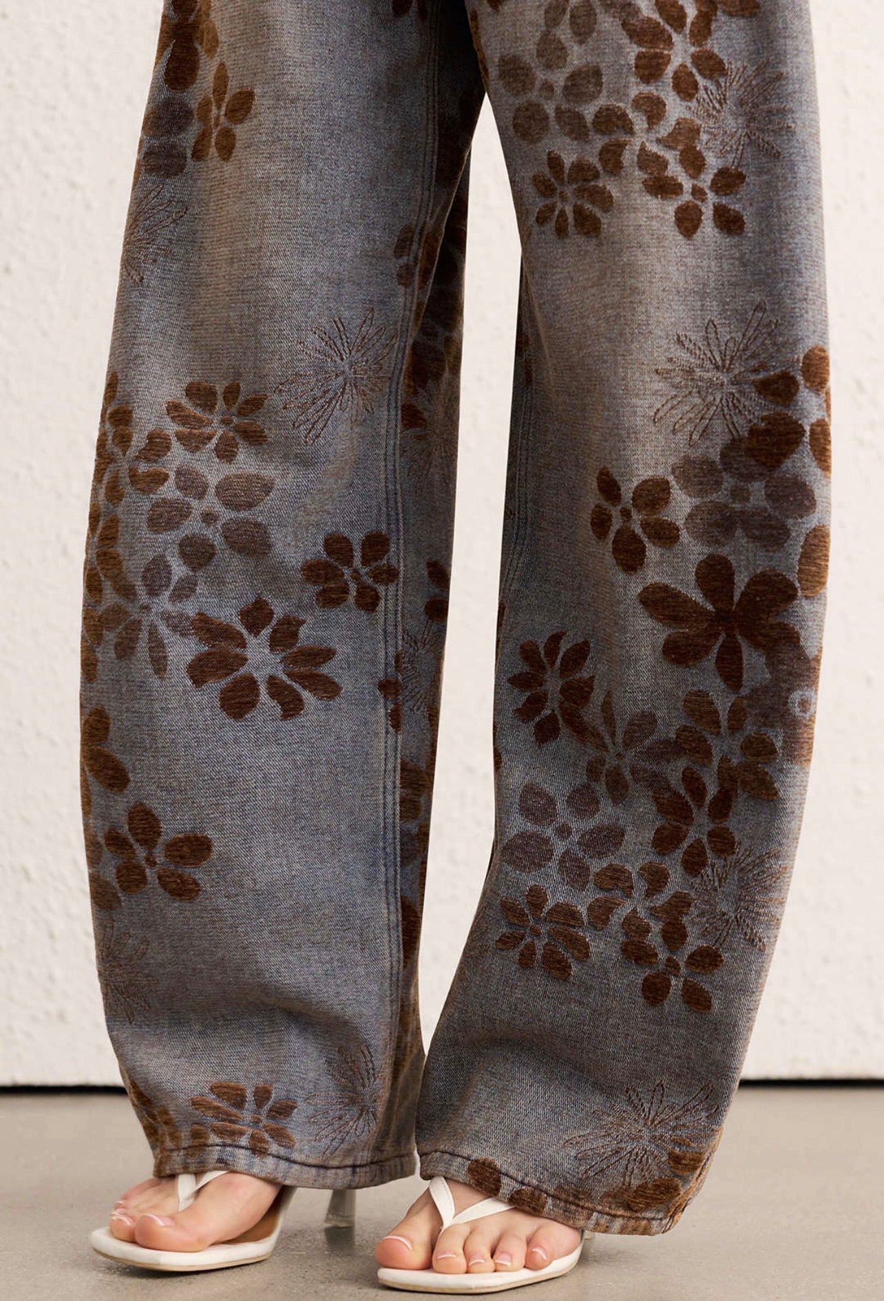 jeans estampado floral cintura alta calças estilo oversize