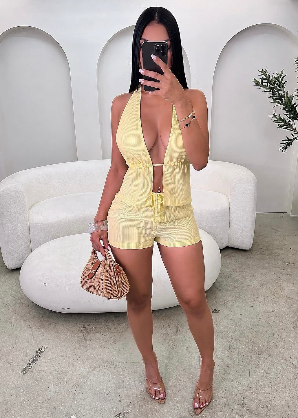Conjunto short solto casuais top listrado ideal para férias e verão