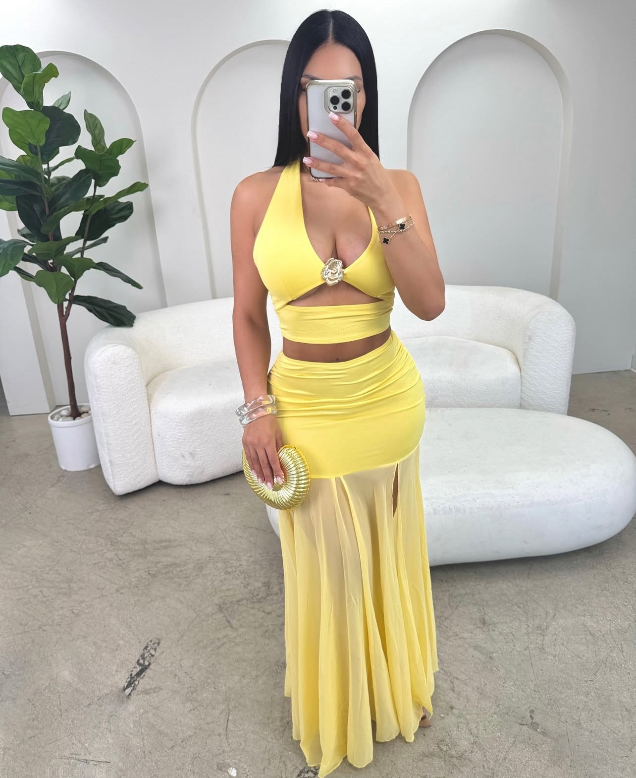 THAT GIRL Conjunto de cropped top + saia de cintura baixa rabo de peixe elegante