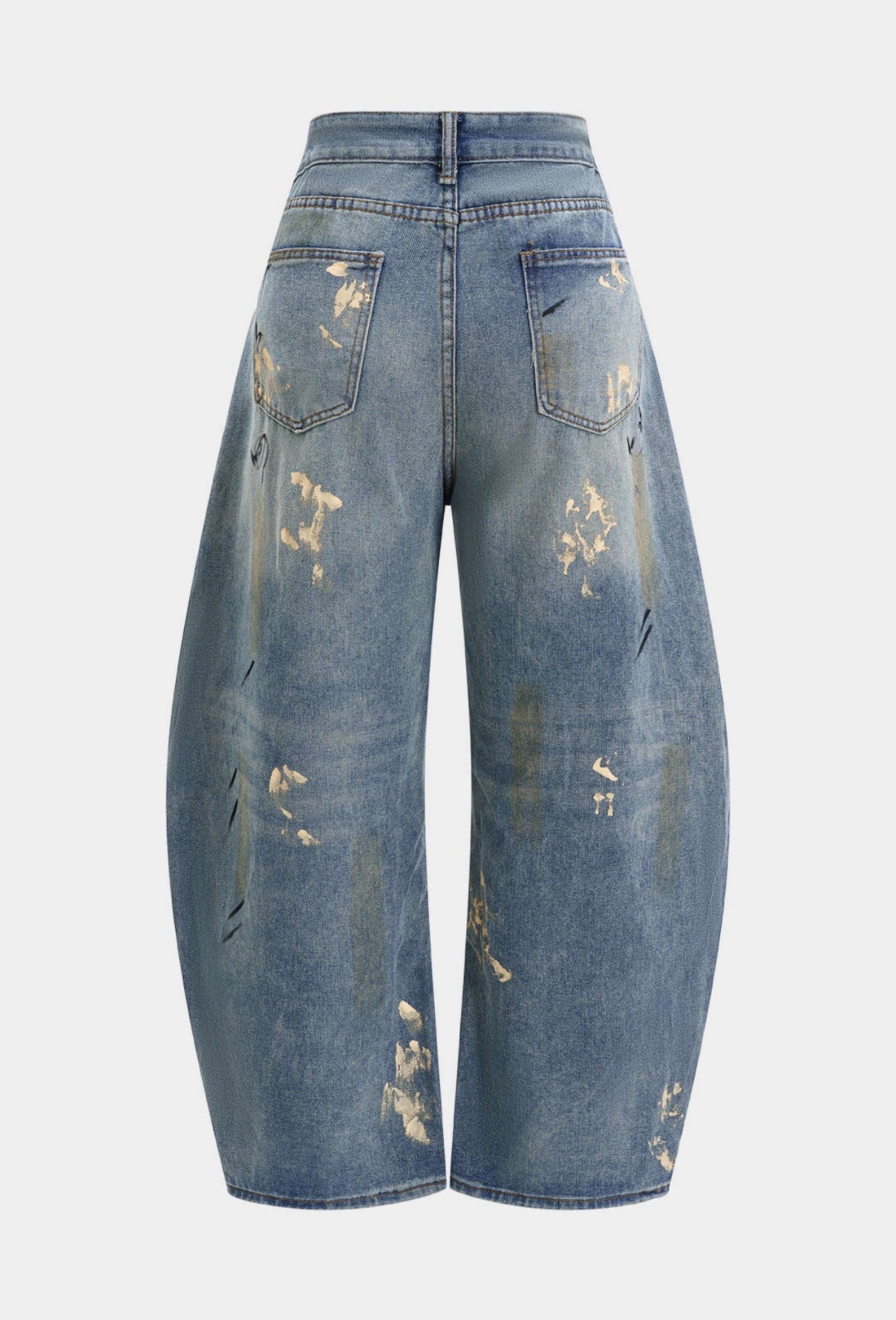 Calça jeans casual desgastada com perna larga