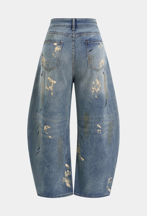 Calça jeans casual desgastada com perna larga