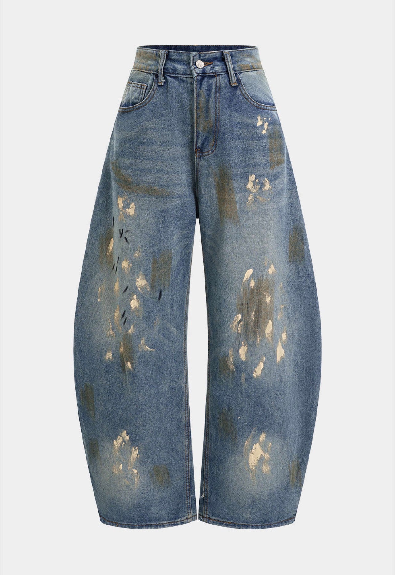 Calça jeans casual desgastada com perna larga
