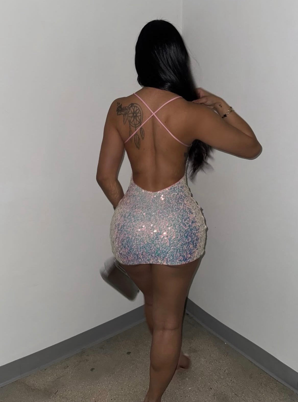 MINI LUXE Vestido com lantejoulas, vestido de festa brilhante , justo adequado para encontros