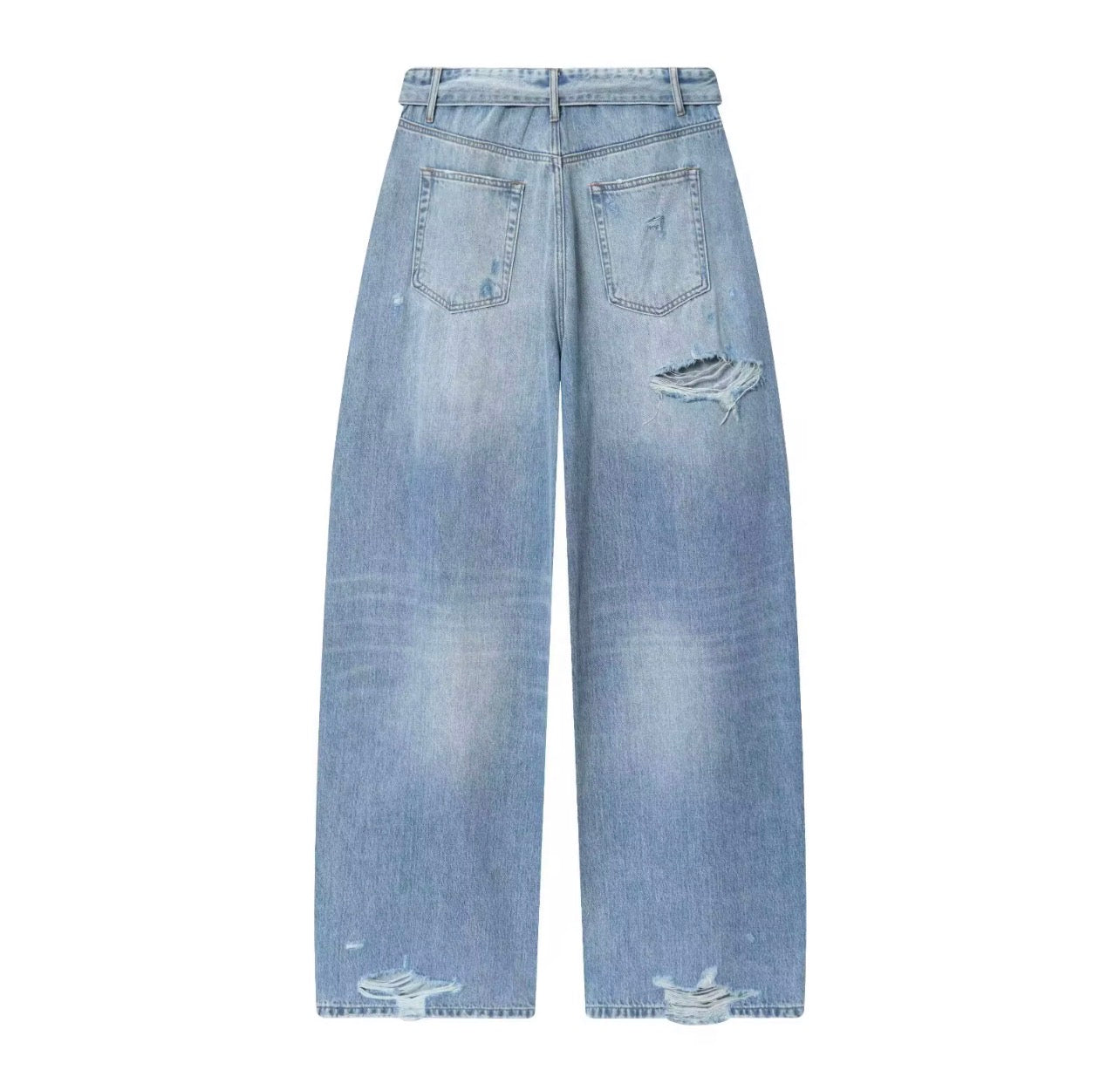 Calça jeans cintura dobrada cintura alta irregular 