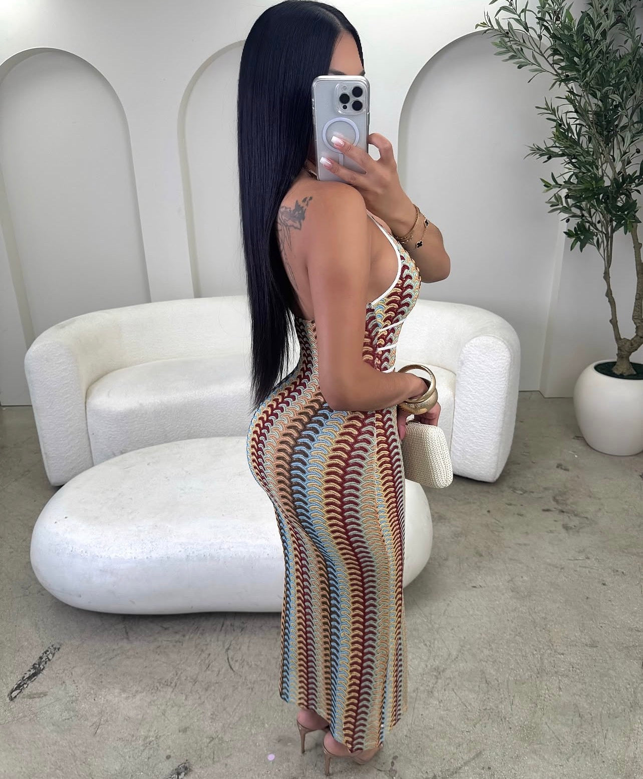 Vestido de tricô decote em V vestido de praia com amarração