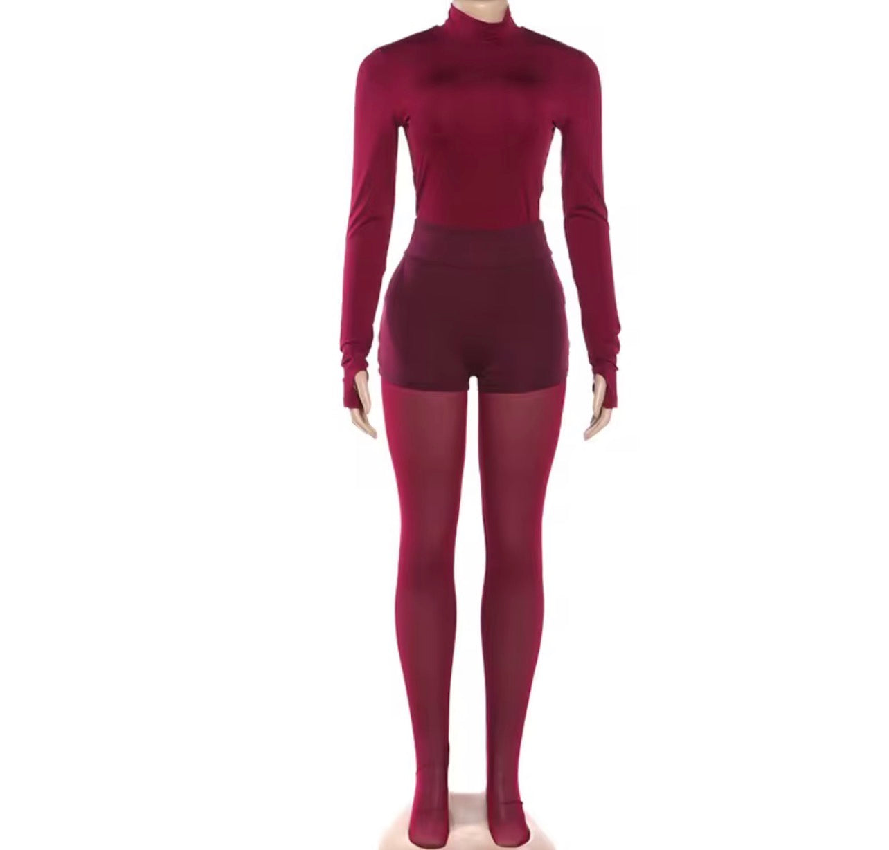 Conjunto 3 peças blusa manga comprida, calça transparente, calção ciclista , conjunto sexy