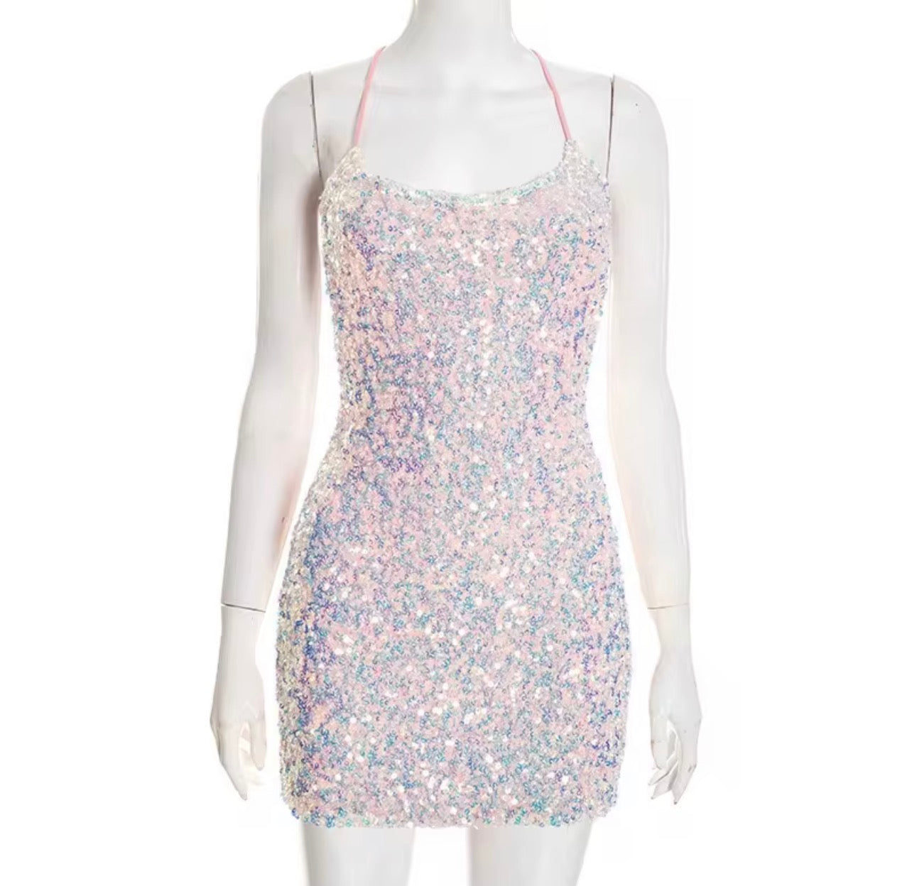 MINI LUXE Vestido com lantejoulas, vestido de festa brilhante , justo adequado para encontros